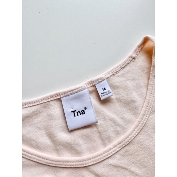 NWT Aritzia TNA Chill Malibu Pink Cotton Jersey Ruched Cropped T-Shirt, Size M - Picture 7 of 9